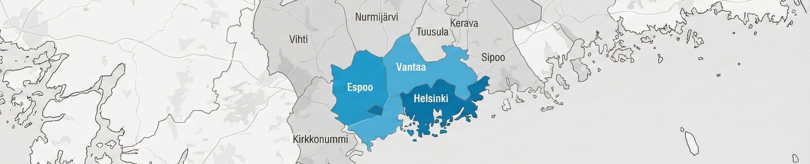 Map showing FindaPro service area: Helsinki, Espoo, and Vantaa highlighted in blue